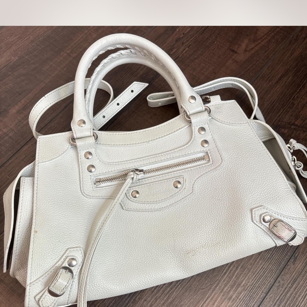 Balenciaga White Satchel with Silver Hardware